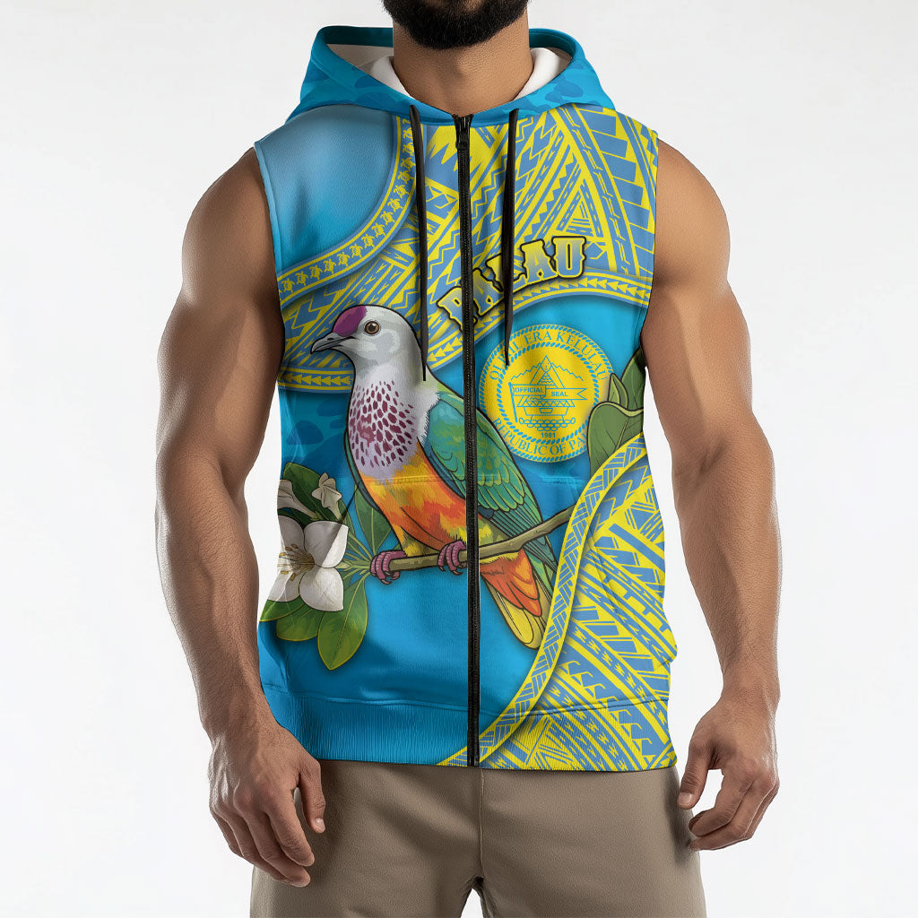 Personalised Palau Biib Bird Sleeveless Zip Hoodie Rur Flower And Rock Islands Patterns