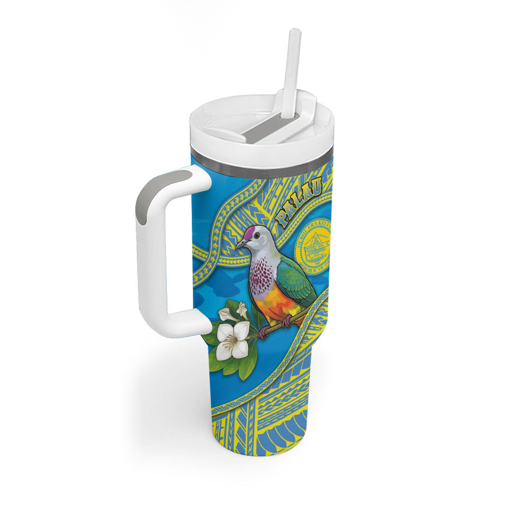 Personalised Palau Biib Bird Tumbler With Handle Rur Flower And Rock Islands Patterns