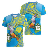 Personalised Palau Biib Bird Women V-Neck T-Shirt Rur Flower And Rock Islands Patterns