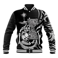 Personalised Guam Liberation Day Baseball Jacket Black White Latte Stone Tribal Patterns