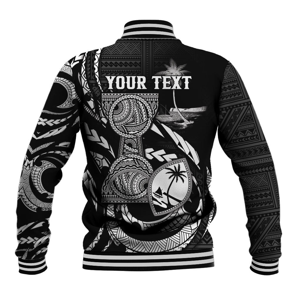 Personalised Guam Liberation Day Baseball Jacket Black White Latte Stone Tribal Patterns