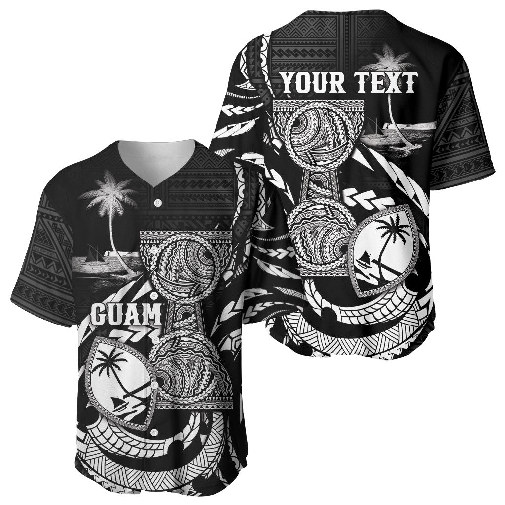 Personalised Guam Liberation Day Baseball Jersey Black White Latte Stone Tribal Patterns