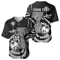 Personalised Guam Liberation Day Baseball Jersey Black White Latte Stone Tribal Patterns