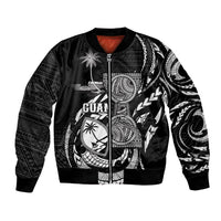 Personalised Guam Liberation Day Bomber Jacket Black White Latte Stone Tribal Patterns