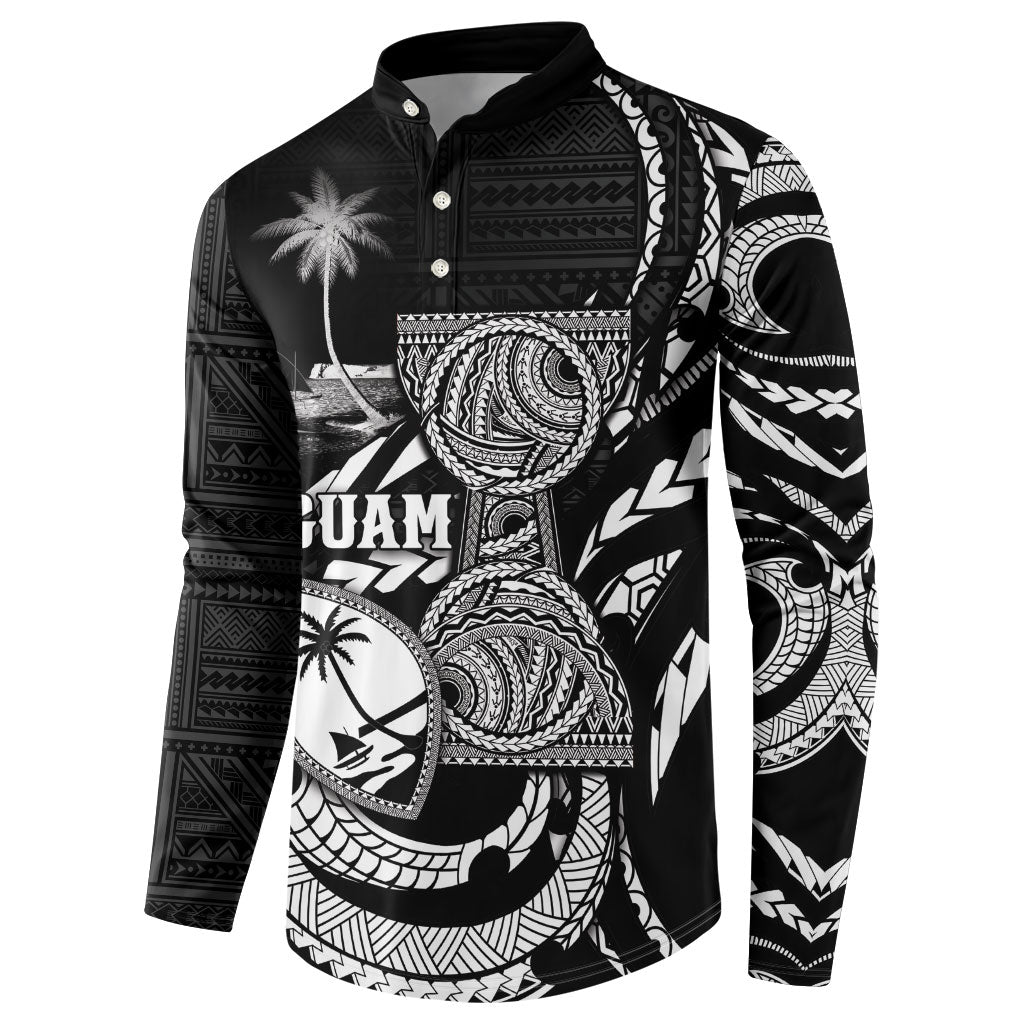 Personalised Guam Liberation Day Button Sweatshirt Black White Latte Stone Tribal Patterns