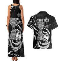 Personalised Guam Liberation Day Couples Matching Tank Maxi Dress and Hawaiian Shirt Black White Latte Stone Tribal Patterns