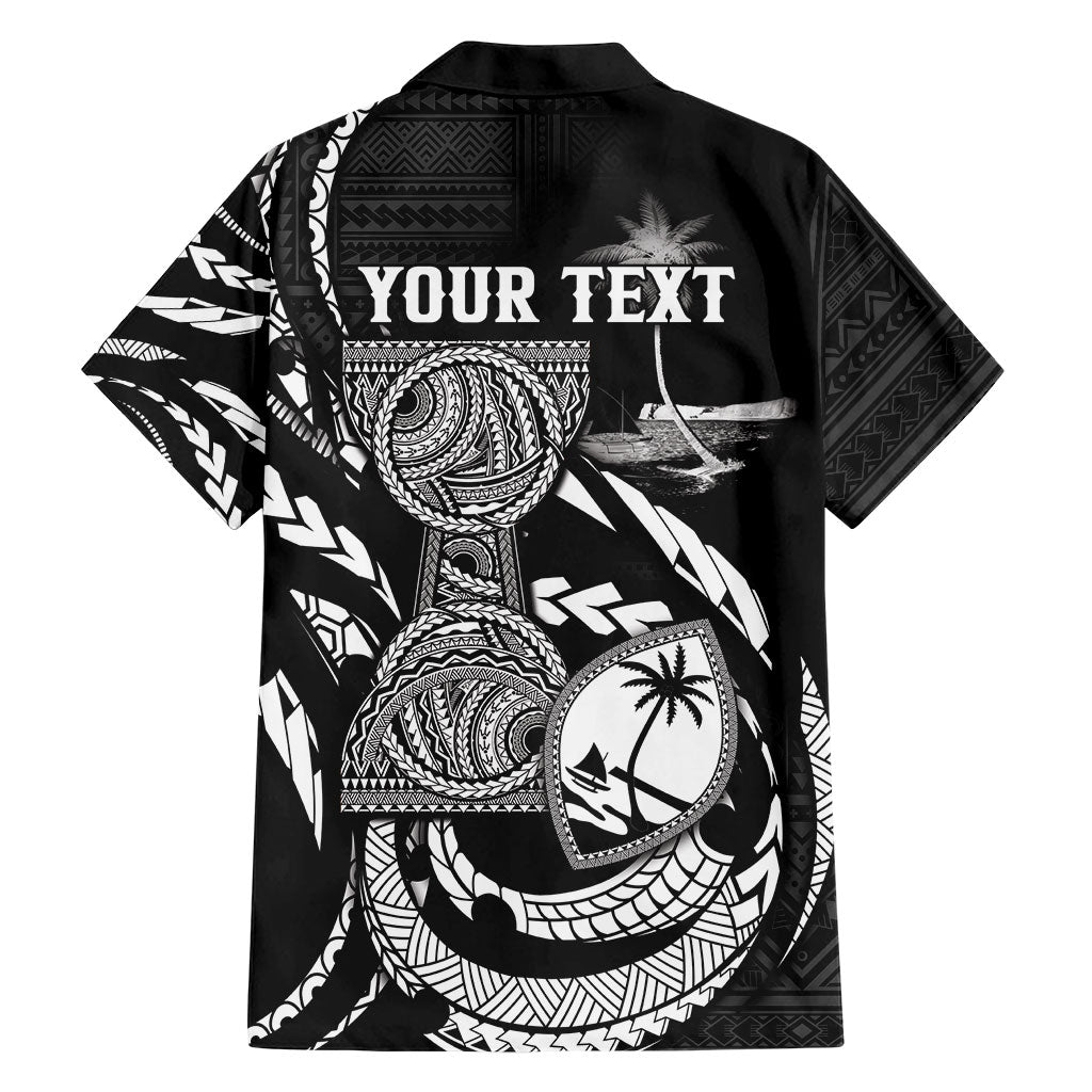 Personalised Guam Liberation Day Family Matching Off Shoulder Short Dress and Hawaiian Shirt Black White Latte Stone Tribal Patterns