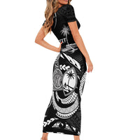 Personalised Guam Liberation Day Family Matching Short Sleeve Bodycon Dress and Hawaiian Shirt Black White Latte Stone Tribal Patterns