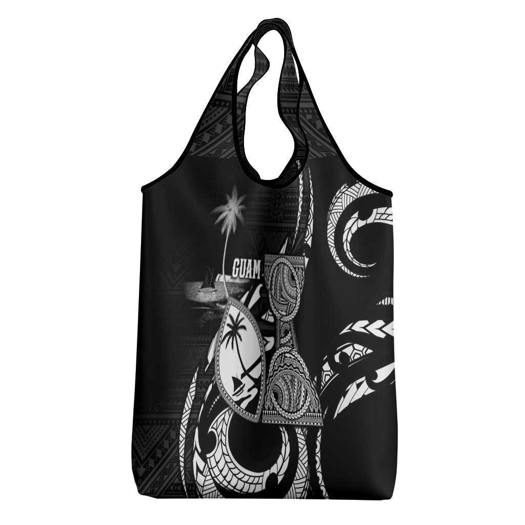 Guam Liberation Day Grocery Bag Black White Latte Stone Tribal Patterns
