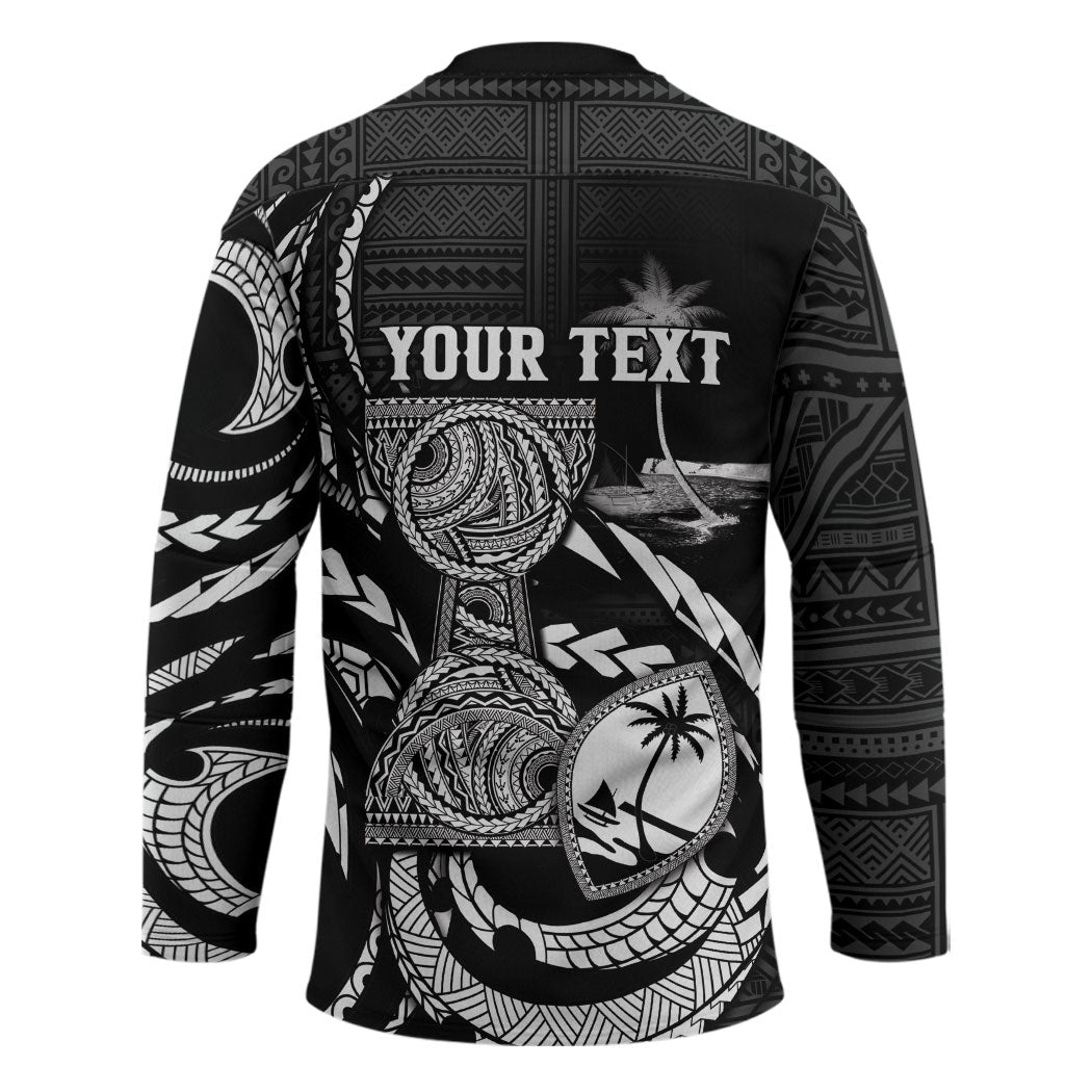 Personalised Guam Liberation Day Hockey Jersey Black White Latte Stone Tribal Patterns