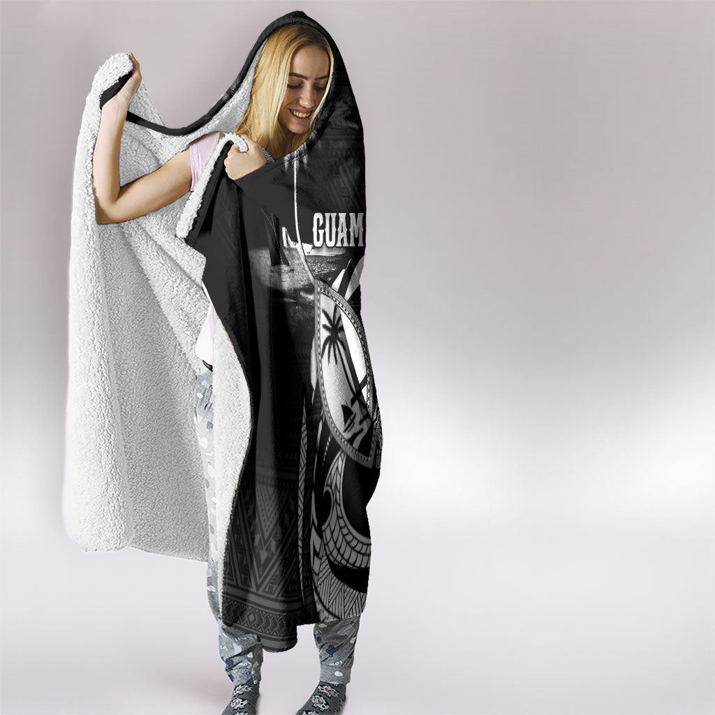 Guam Liberation Day Hooded Blanket Black White Latte Stone Tribal Patterns