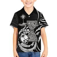 Personalised Guam Liberation Day Kid Hawaiian Shirt Black White Latte Stone Tribal Patterns