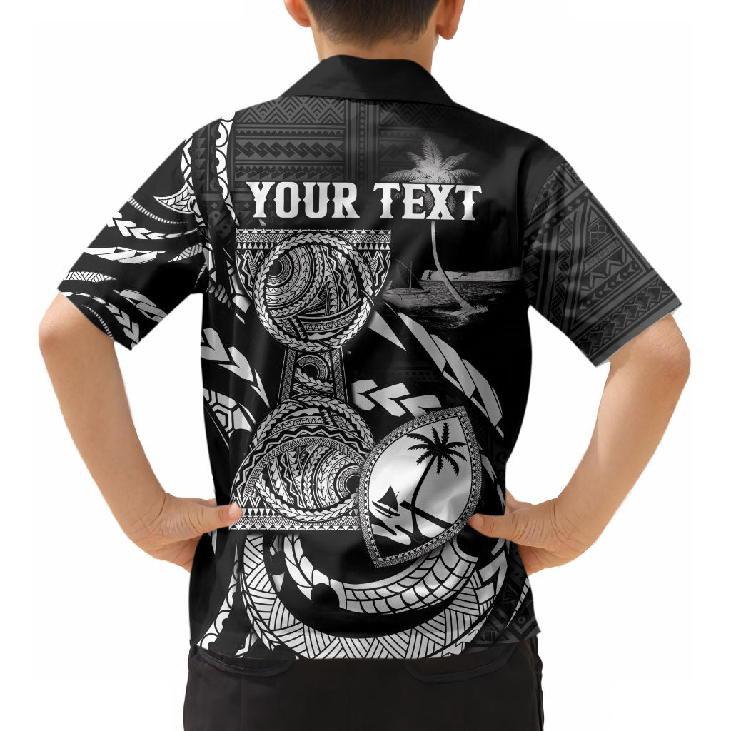 Personalised Guam Liberation Day Kid Hawaiian Shirt Black White Latte Stone Tribal Patterns DT05