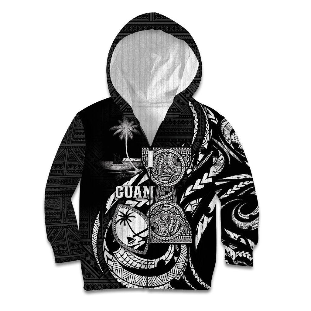 Personalised Guam Liberation Day Kid Hoodie Black White Latte Stone Tribal Patterns