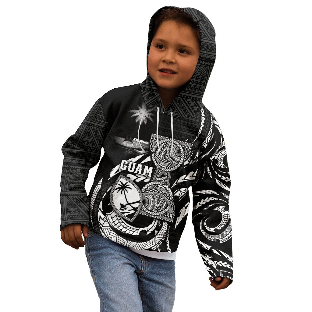 Personalised Guam Liberation Day Kid Hoodie Black White Latte Stone Tribal Patterns