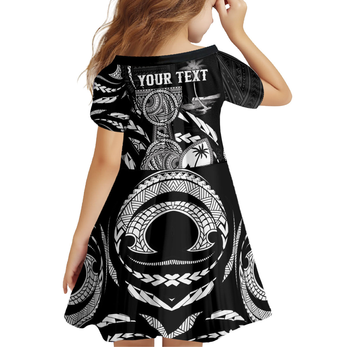 Personalised Guam Liberation Day Kid Short Sleeve Dress Black White Latte Stone Tribal Patterns