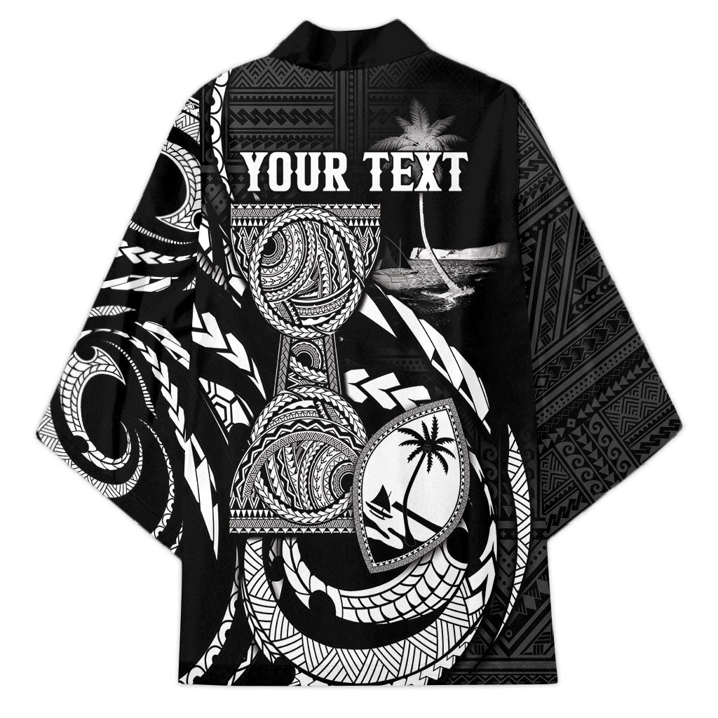 Personalised Guam Liberation Day Kimono Black White Latte Stone Tribal Patterns