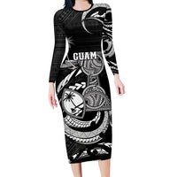 Personalised Guam Liberation Day Long Sleeve Bodycon Dress Black White Latte Stone Tribal Patterns