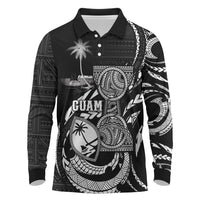 Personalised Guam Liberation Day Long Sleeve Polo Shirt Black White Latte Stone Tribal Patterns