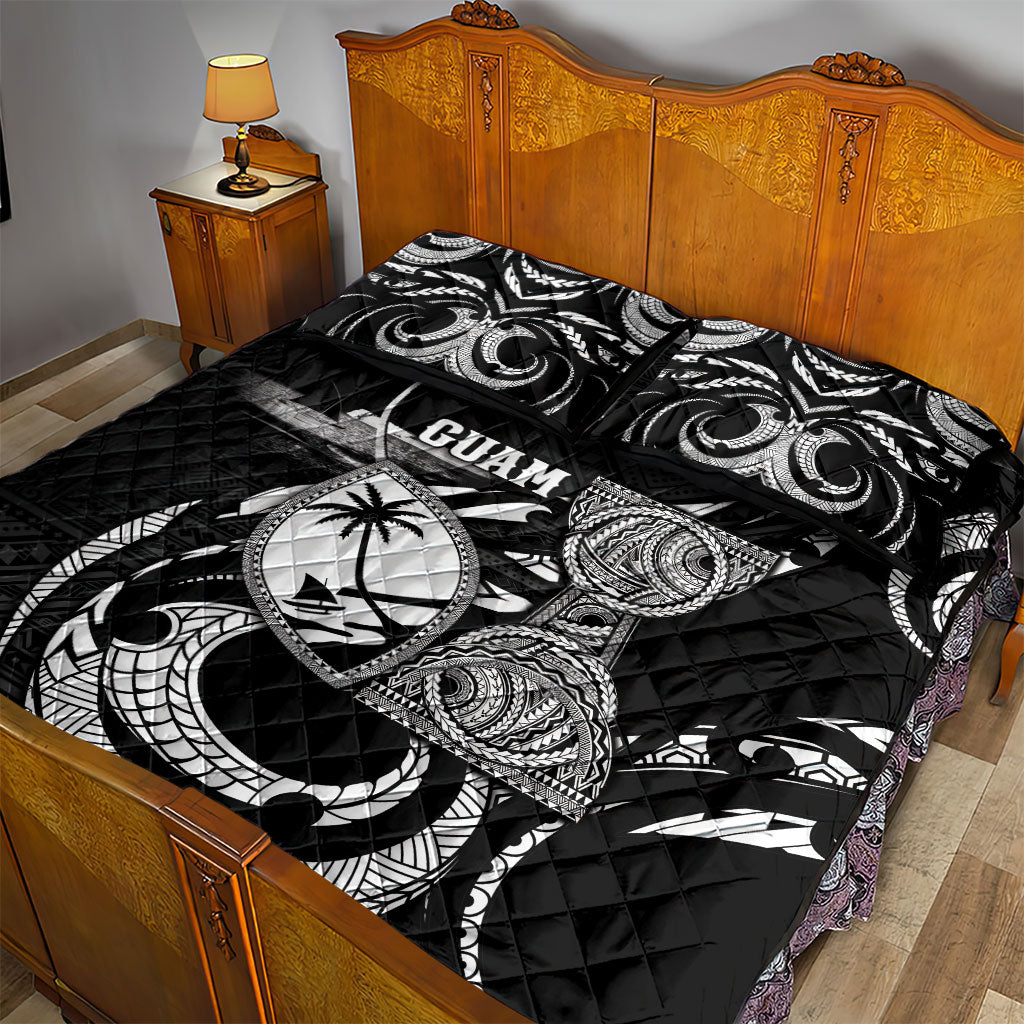 Guam Liberation Day Quilt Bed Set Black White Latte Stone Tribal Patterns