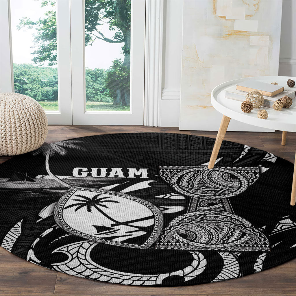 Guam Liberation Day Round Carpet Black White Latte Stone Tribal Patterns