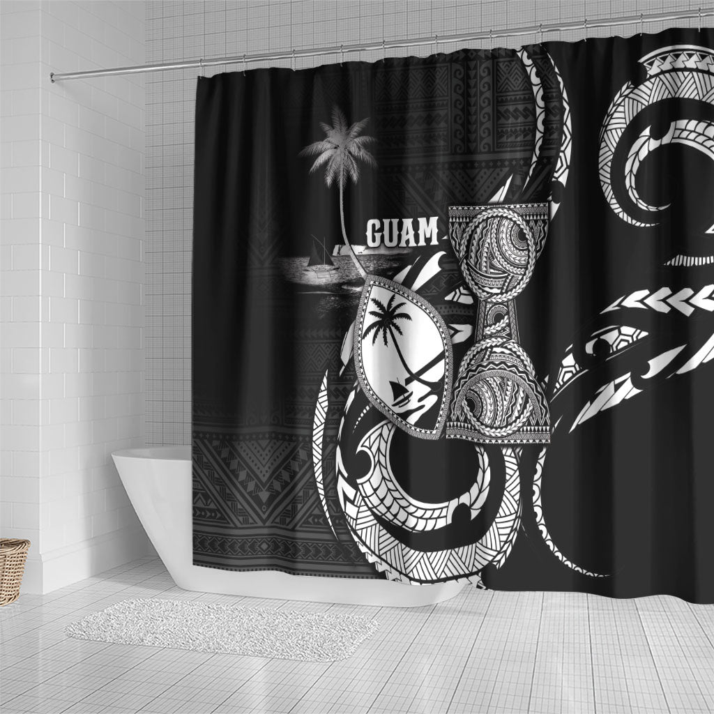 Guam Liberation Day Shower Curtain Black White Latte Stone Tribal Patterns