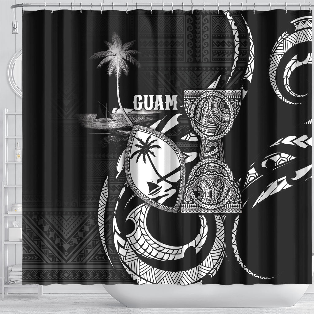 Guam Liberation Day Shower Curtain Black White Latte Stone Tribal Patterns