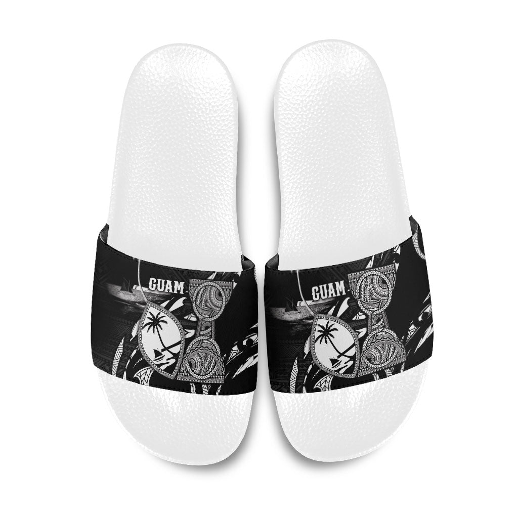 Guam Liberation Day Slide Sandals Black White Latte Stone Tribal Patterns