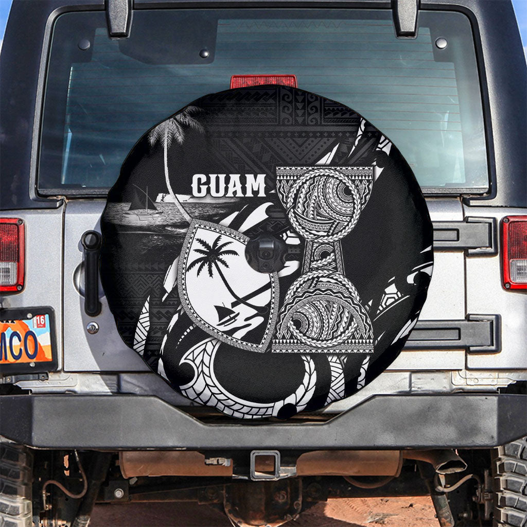 Guam Liberation Day Spare Tire Cover Black White Latte Stone Tribal Patterns