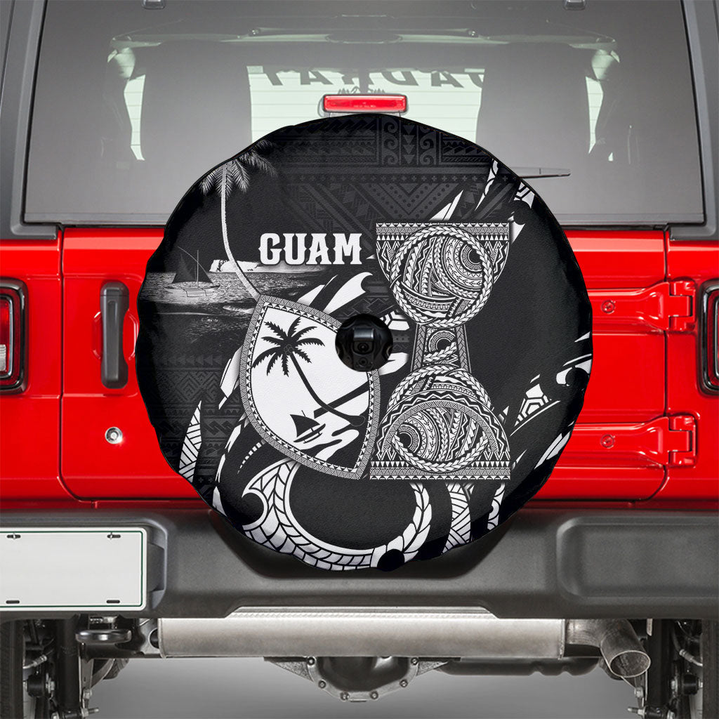 Guam Liberation Day Spare Tire Cover Black White Latte Stone Tribal Patterns
