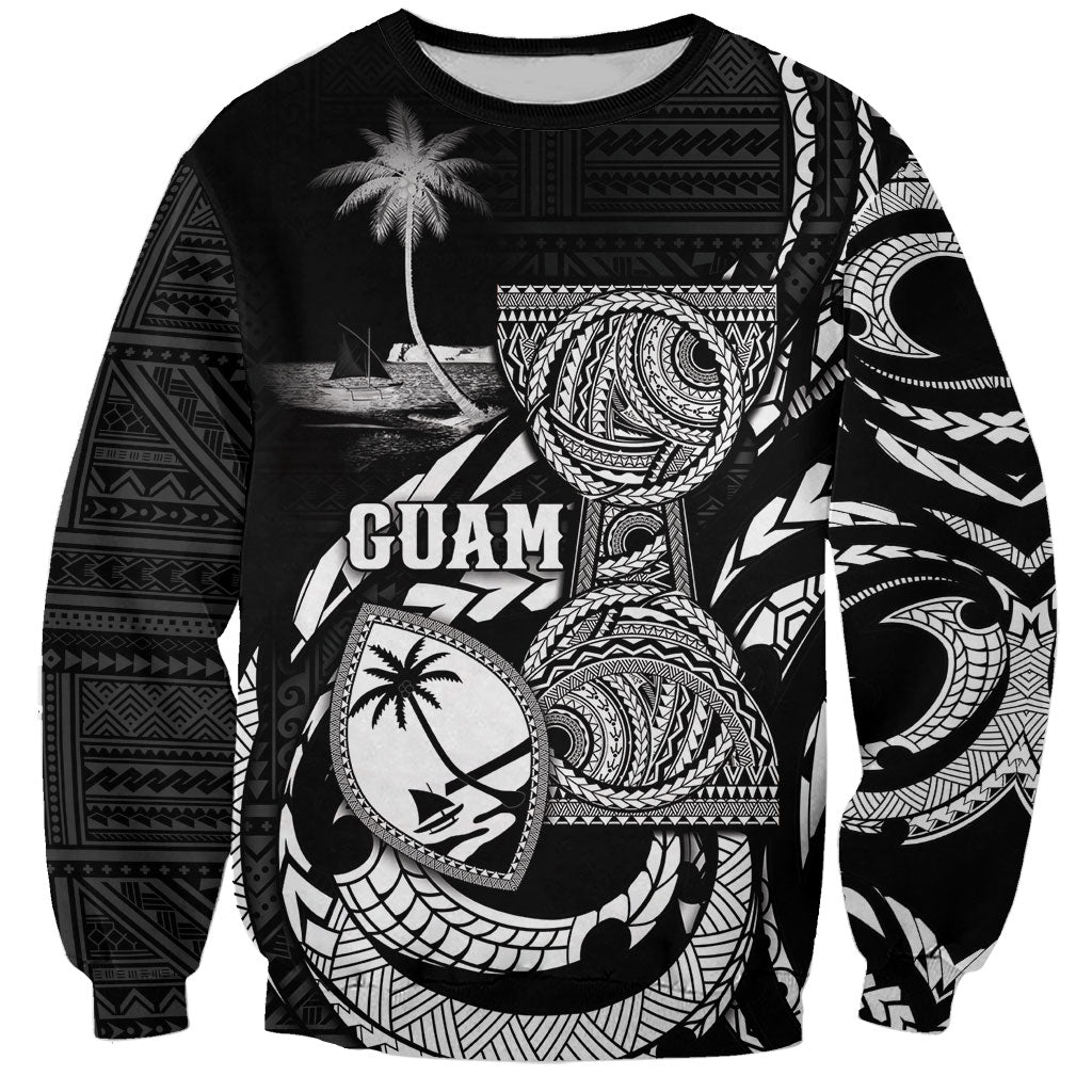 Personalised Guam Liberation Day Sweatshirt Black White Latte Stone Tribal Patterns