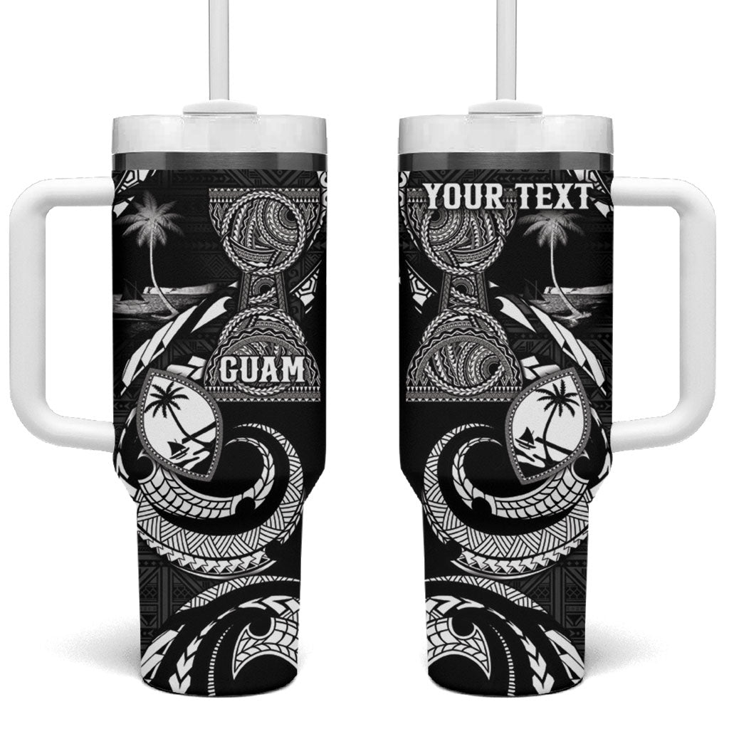 Personalised Guam Liberation Day Tumbler With Handle Black White Latte Stone Tribal Patterns