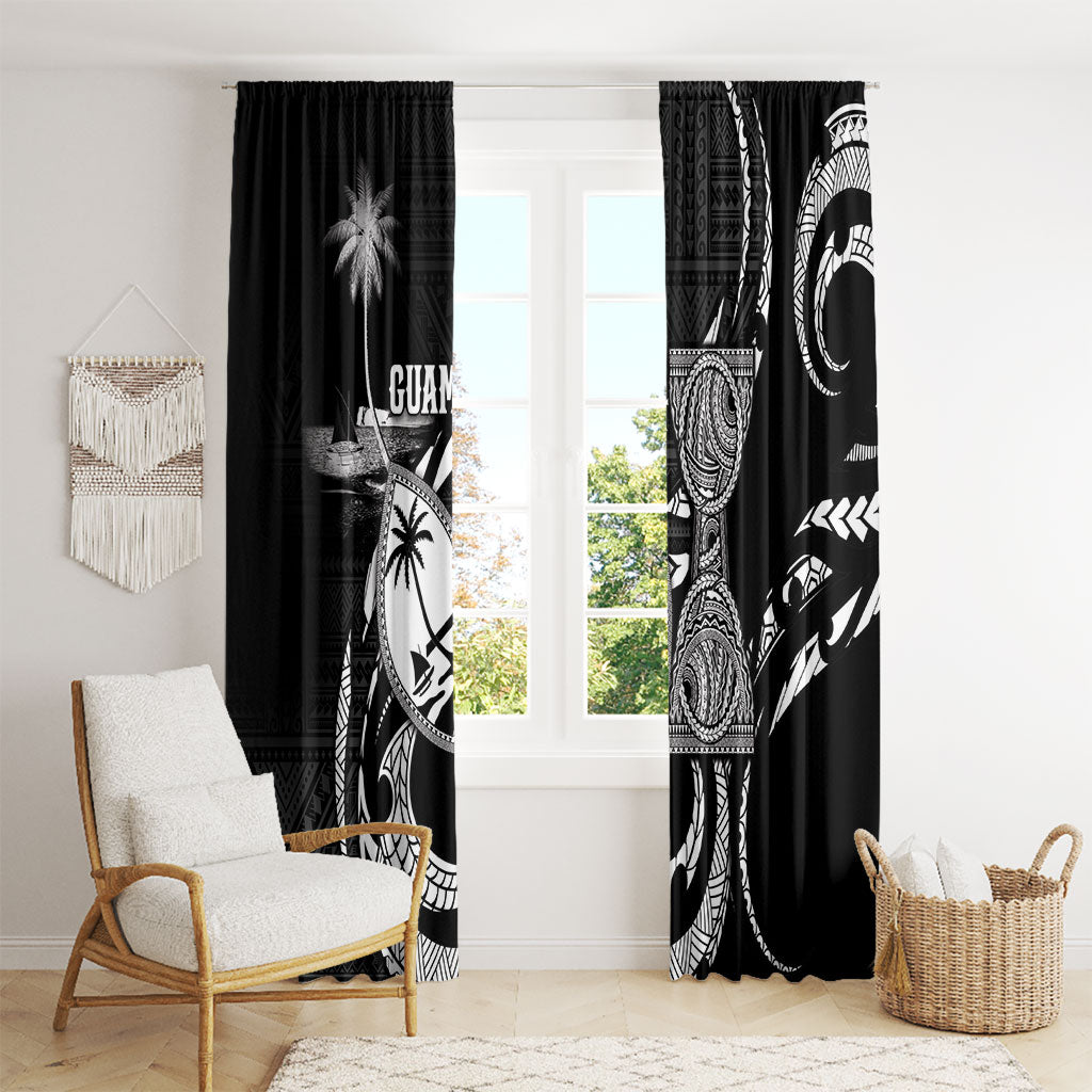 Guam Liberation Day Window Curtain Black White Latte Stone Tribal Patterns