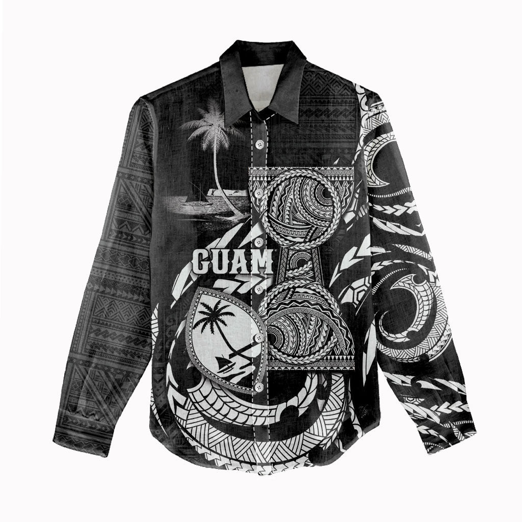 Personalised Guam Liberation Day Women Casual Shirt Black White Latte Stone Tribal Patterns