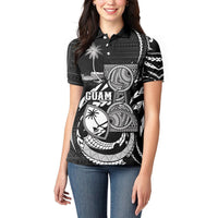 Personalised Guam Liberation Day Women Polo Shirt Black White Latte Stone Tribal Patterns