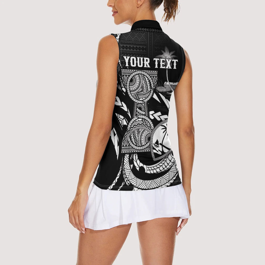 Personalised Guam Liberation Day Women Sleeveless Polo Shirt Black White Latte Stone Tribal Patterns