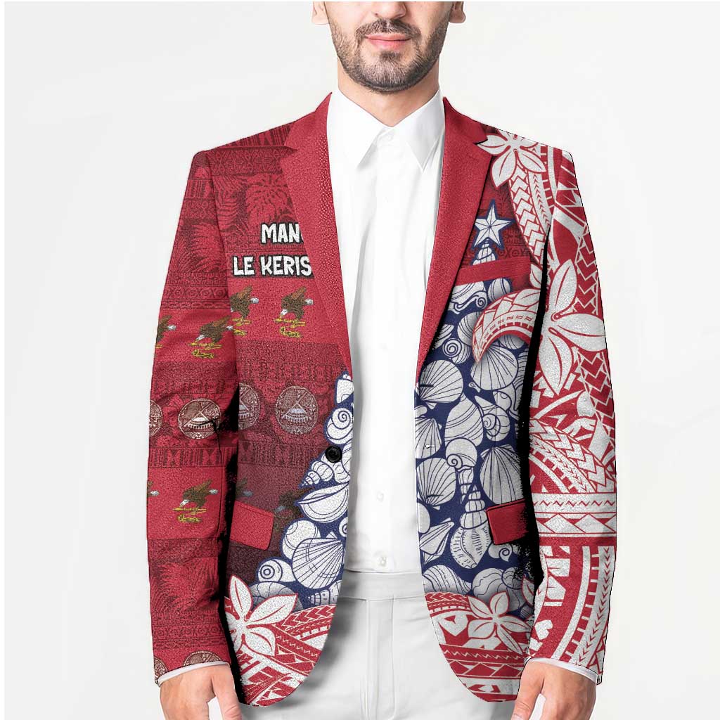 American Samoa Christmas Blazer Seashell Xmas Tree Tribal Waves - Polynesian Pride