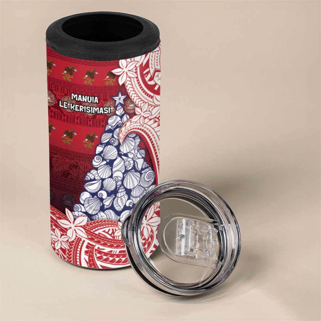American Samoa Christmas 4 in 1 Can Cooler Tumbler Seashell Xmas Tree Tribal Waves - Polynesian Pride