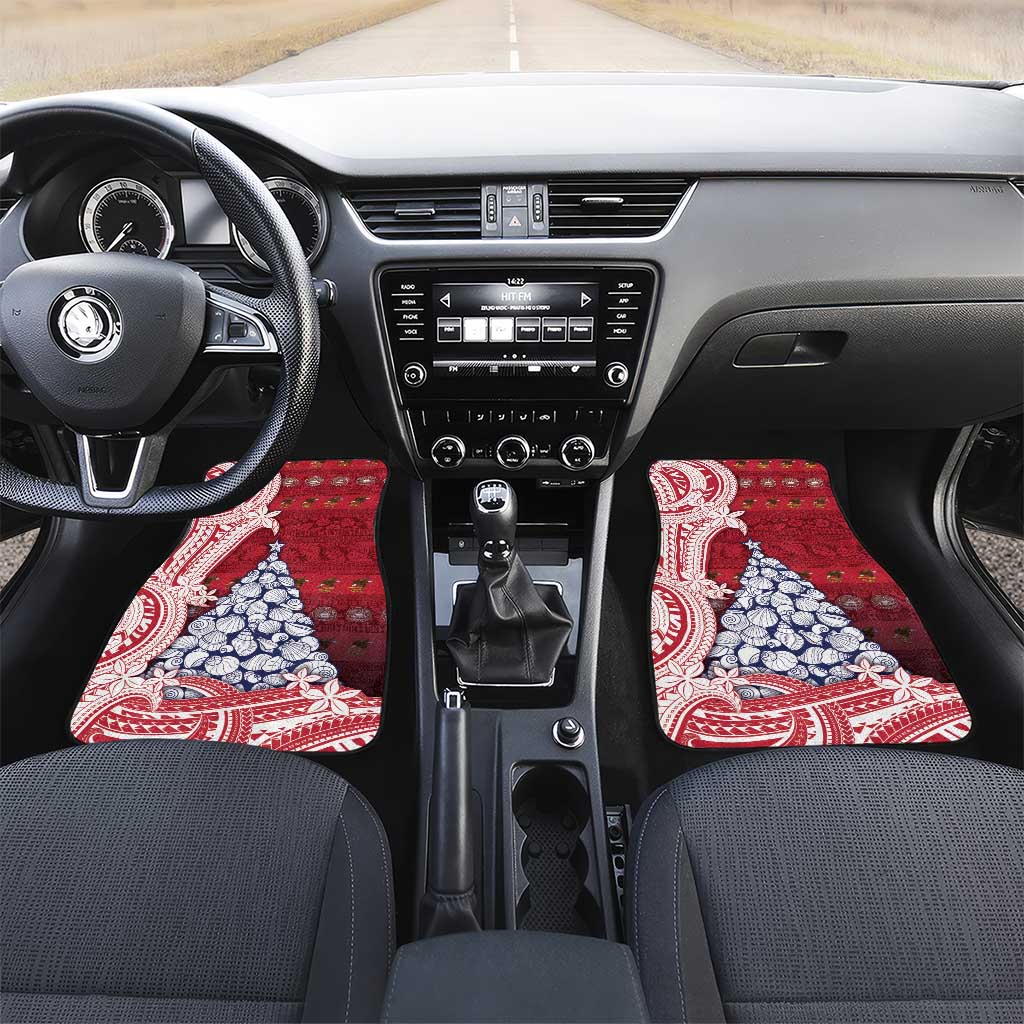 American Samoa Christmas Car Mats Seashell Xmas Tree Tribal Waves DT05 Set 2pcs - Front Red - Polynesian Pride
