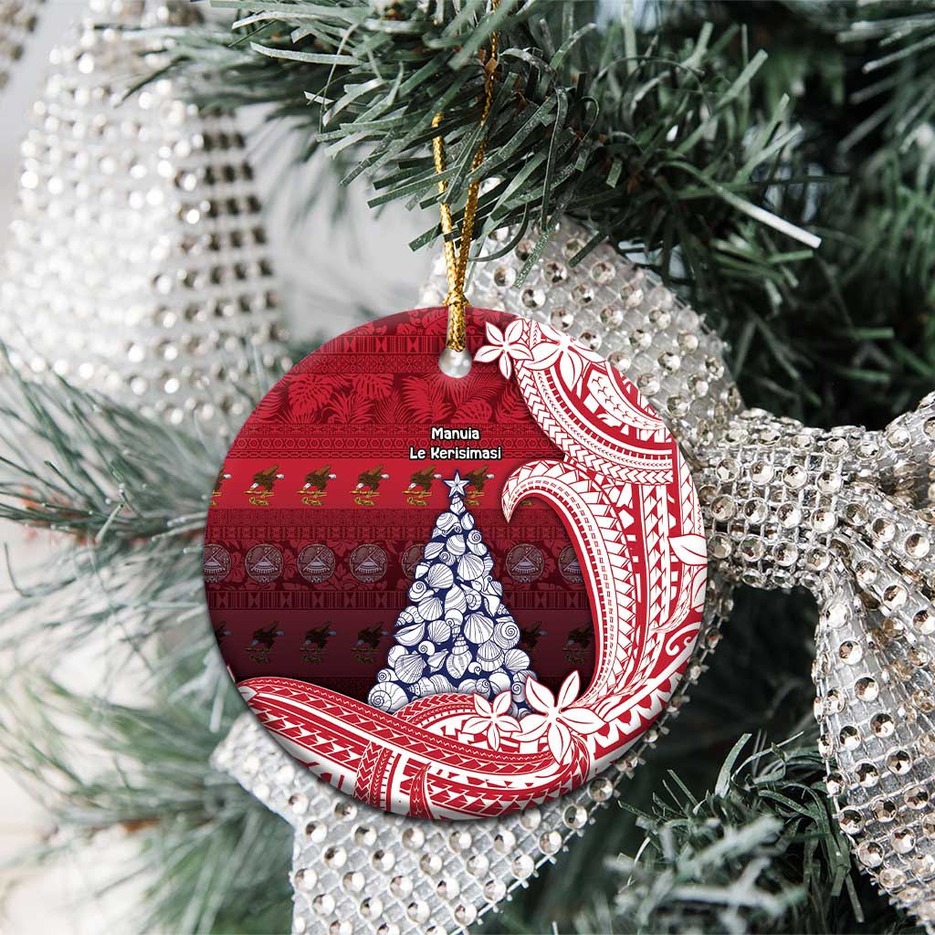 American Samoa Christmas Ceramic Ornament Seashell Xmas Tree And Waves Patterns - Polynesian Pride