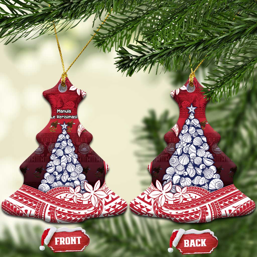 American Samoa Christmas Ceramic Ornament Seashell Xmas Tree And Waves Patterns - Polynesian Pride