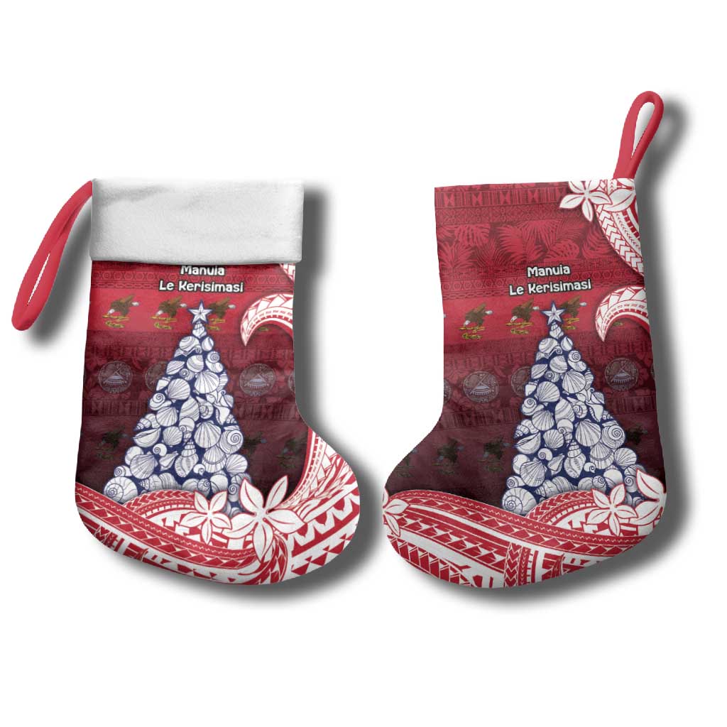 American Samoa Christmas Stocking Seashell Xmas Tree And Waves Patterns - Polynesian Pride
