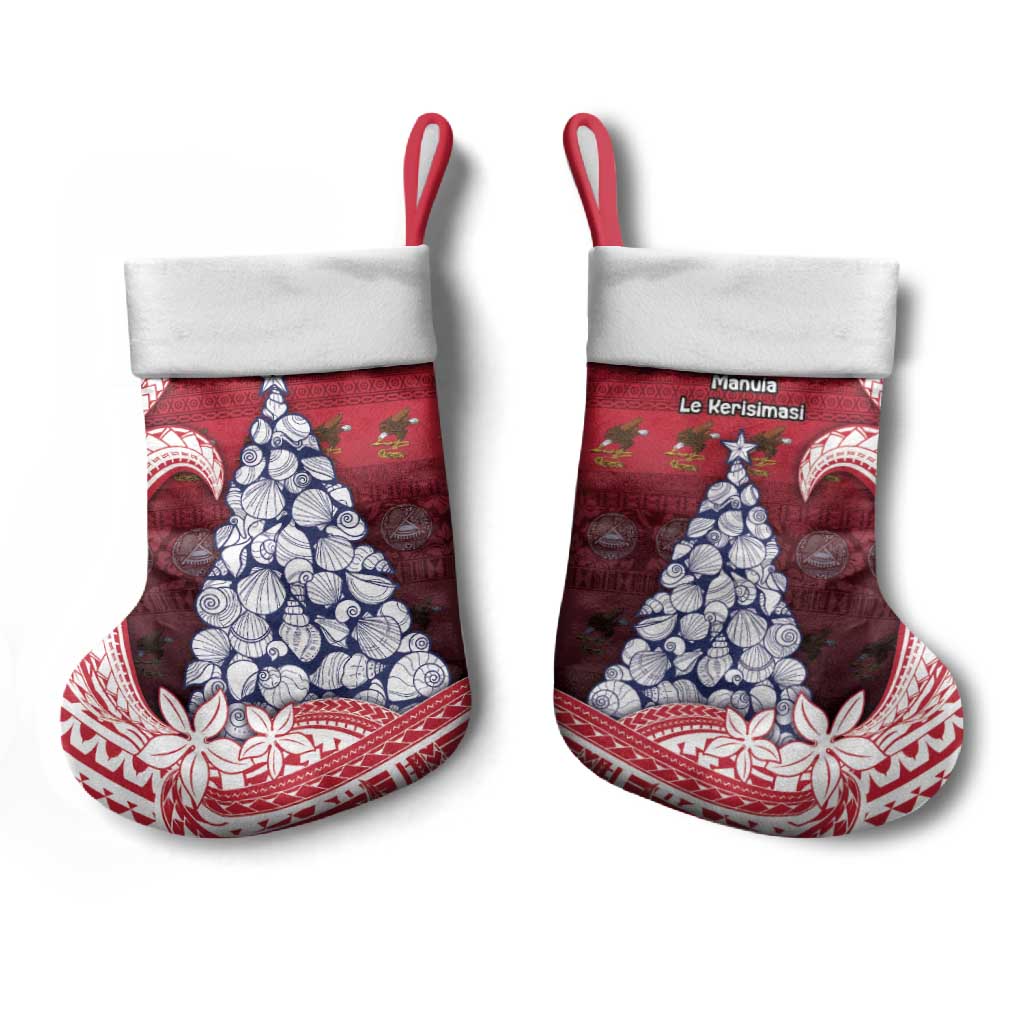 American Samoa Christmas Stocking Seashell Xmas Tree And Waves Patterns - Polynesian Pride