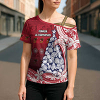 American Samoa Christmas Cross Shoulder Shirt Seashell Xmas Tree Tribal Waves - Polynesian Pride