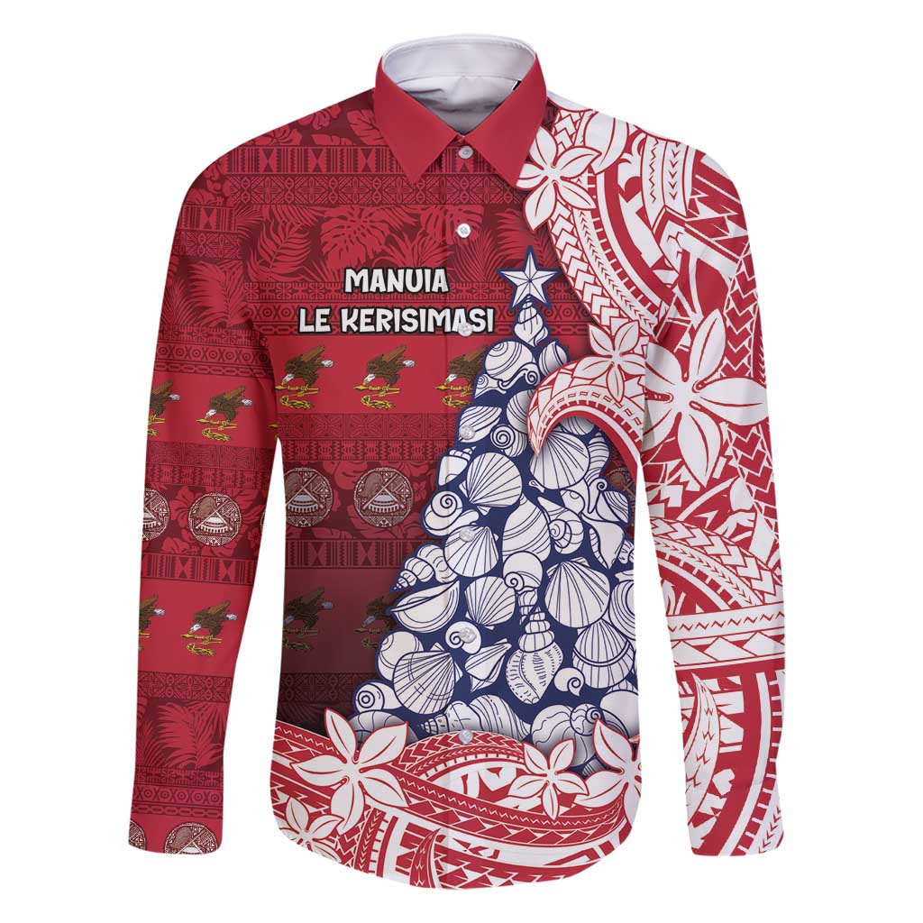 American Samoa Christmas Family Matching Mermaid Dress and Hawaiian Shirt Seashell Xmas Tree Tribal Waves - Polynesian Pride