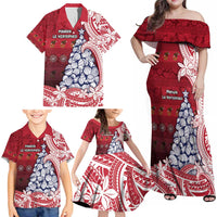 American Samoa Christmas Family Matching Off Shoulder Maxi Dress and Hawaiian Shirt Seashell Xmas Tree Tribal Waves - Polynesian Pride