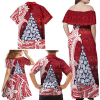 American Samoa Christmas Family Matching Off Shoulder Maxi Dress and Hawaiian Shirt Seashell Xmas Tree Tribal Waves - Polynesian Pride