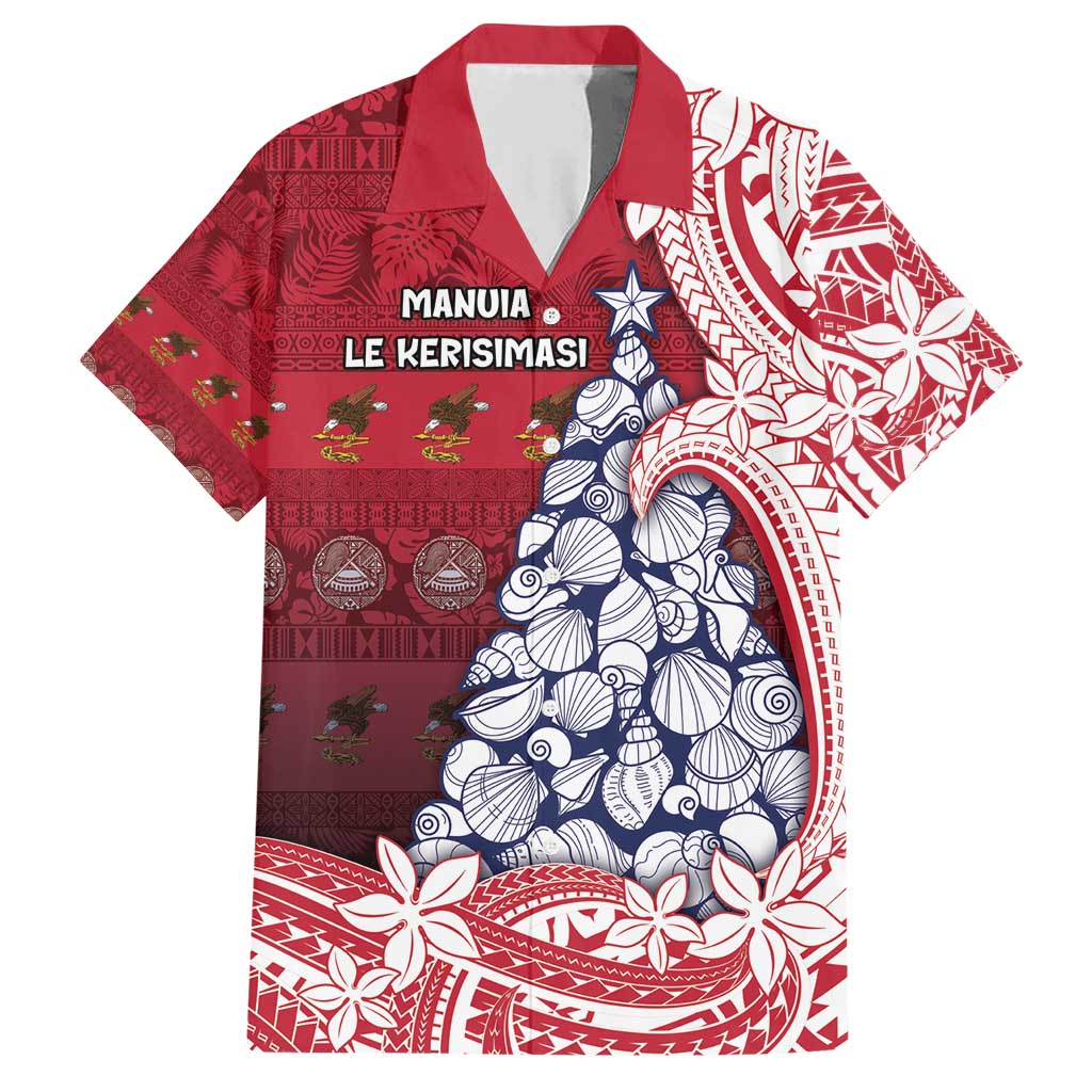 American Samoa Christmas Family Matching Short Sleeve Bodycon Dress and Hawaiian Shirt Seashell Xmas Tree Tribal Waves - Polynesian Pride