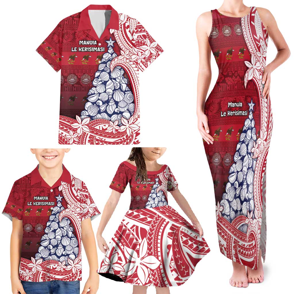 American Samoa Christmas Family Matching Tank Maxi Dress and Hawaiian Shirt Seashell Xmas Tree Tribal Waves - Polynesian Pride
