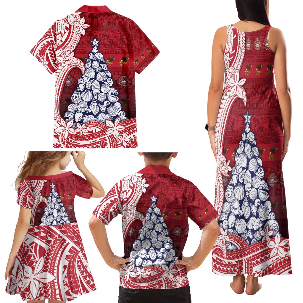 American Samoa Christmas Family Matching Tank Maxi Dress and Hawaiian Shirt Seashell Xmas Tree Tribal Waves - Polynesian Pride